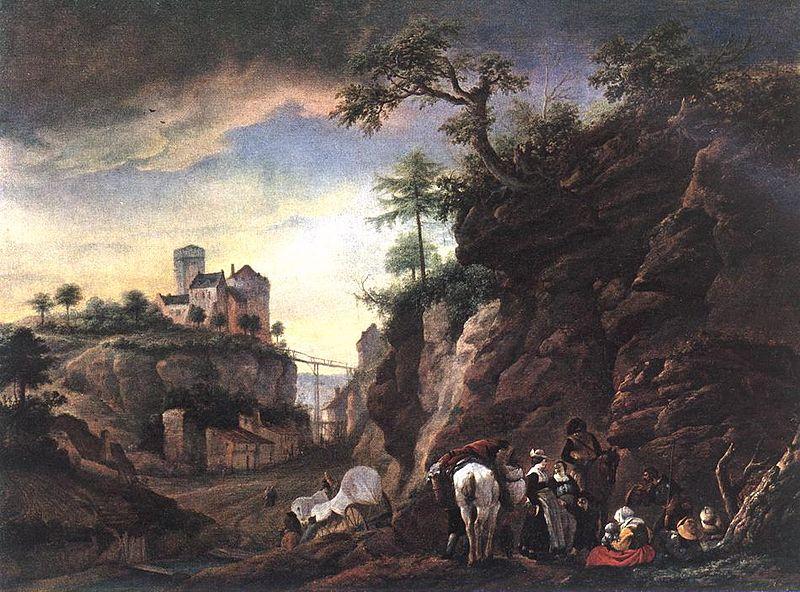Philips Wouwerman Rocky Landscape with resting Travellers oil painting picture